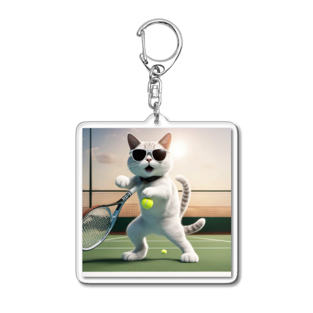 ryusky_333のサングラステニスをやる気でいるサングラス姿の猫 Acrylic Key Chain