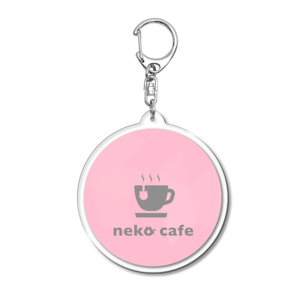 川上牧場のneko cafe（ピンク）デザインイラスト アクリルキーホルダー