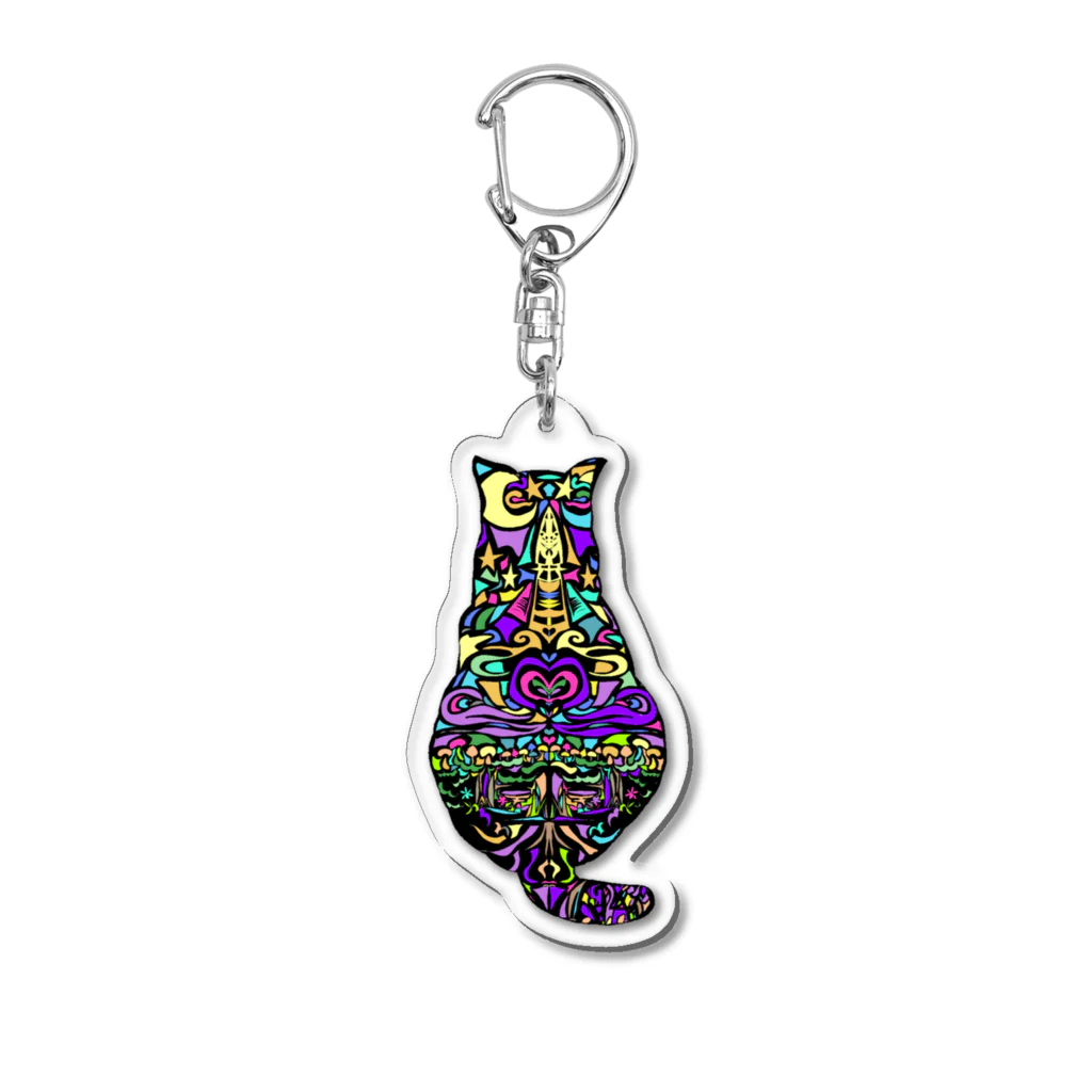 もんぴのアトリエの猫　ステンドグラス風　切り絵スタイル　 Acrylic Key Chain