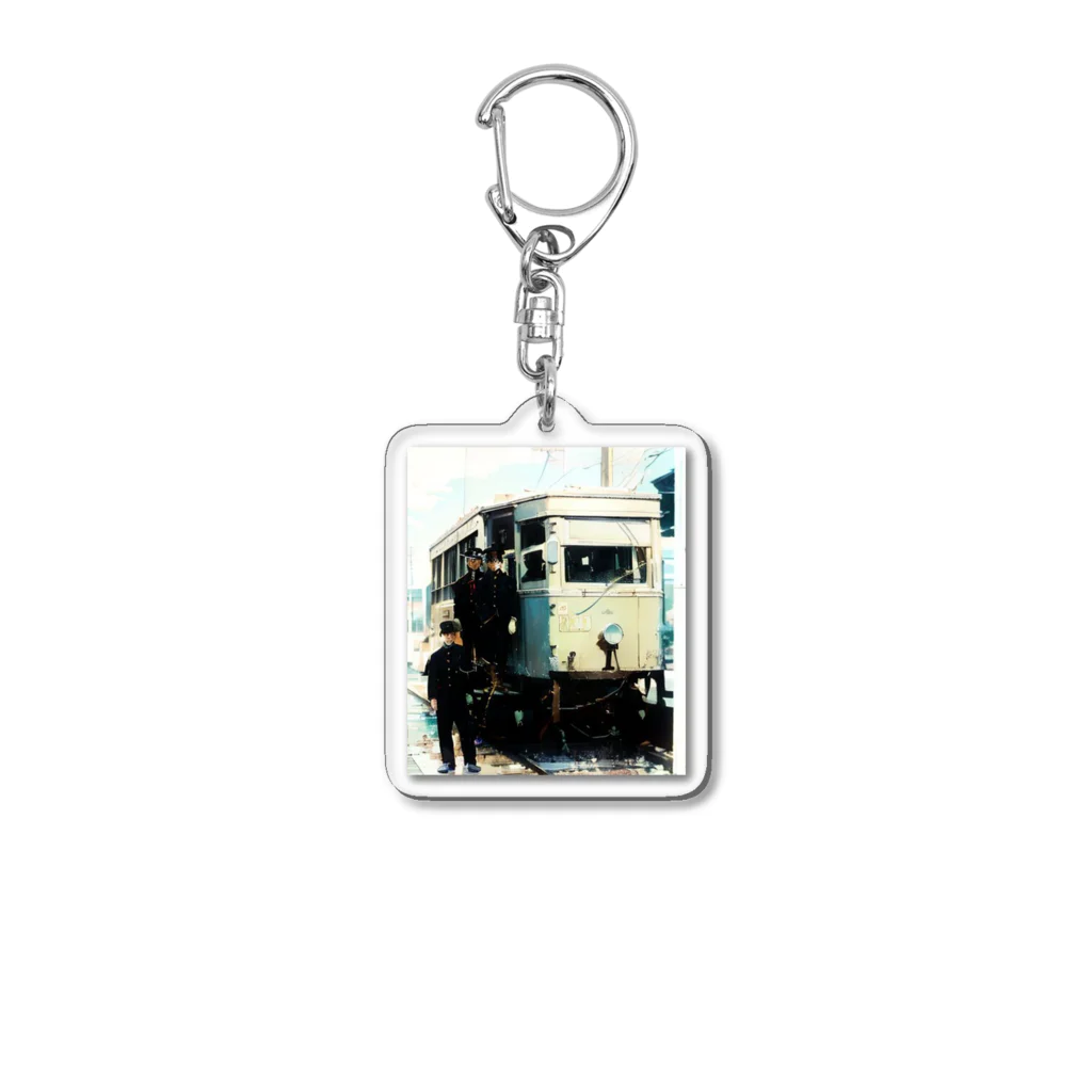 塩江温泉鉄道（同）の［イラスト］塩江温泉鉄道・ガソリンカーと乗務員 Acrylic Key Chain