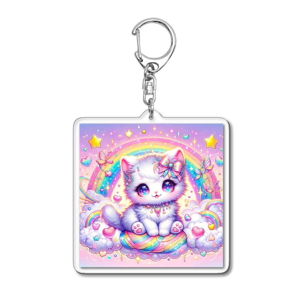 黒猫のluna　SUZURI支店のゆめかわ白にゃんこ(AI) Acrylic Key Chain