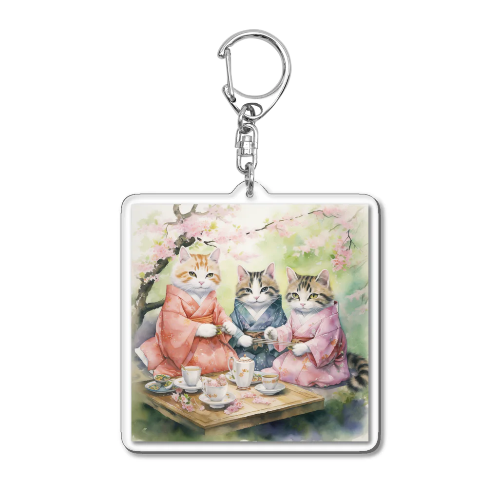 AQUAMETAVERSEの森の中でお茶会をする猫たち Marsa 106 Acrylic Key Chain