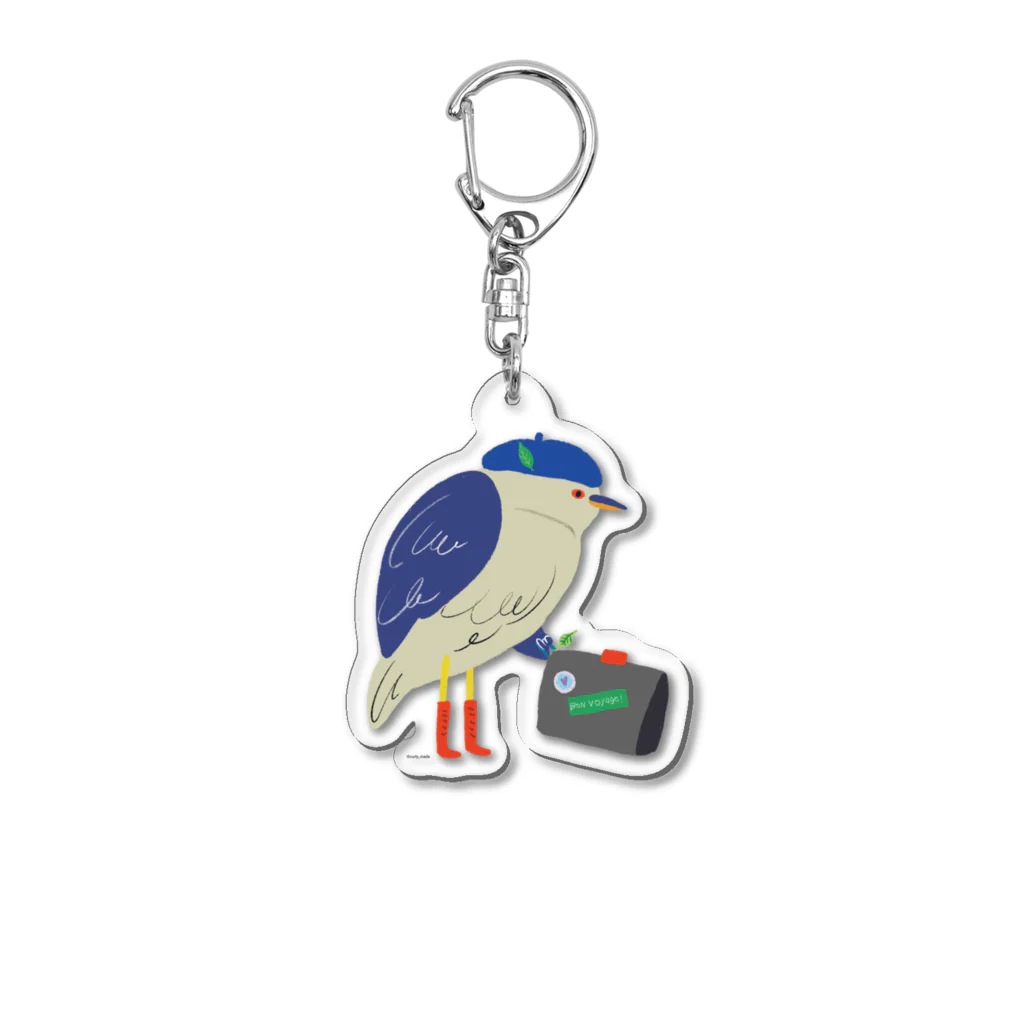 curly_mads online storeのBlue Beret Bird Acrylic Key Chain