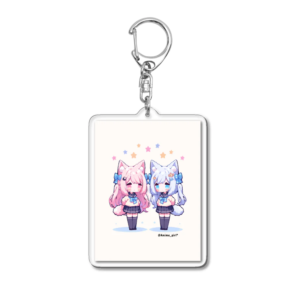 Anime_girl*の【Anime_girl*】Pixel art cat2girls pink×blue Acrylic Key Chain