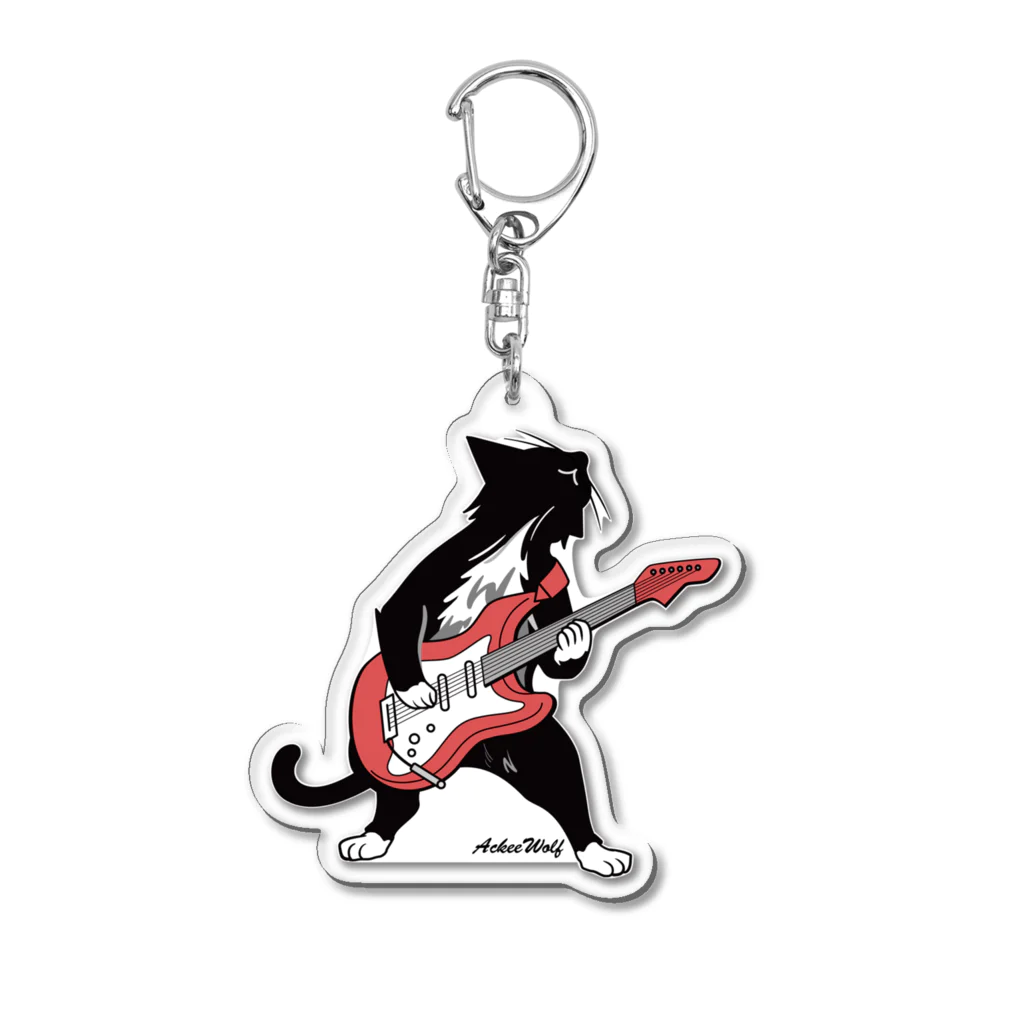 AckeeWolf Art Shopのエレキギターを弾く猫　ステッカー Acrylic Key Chain