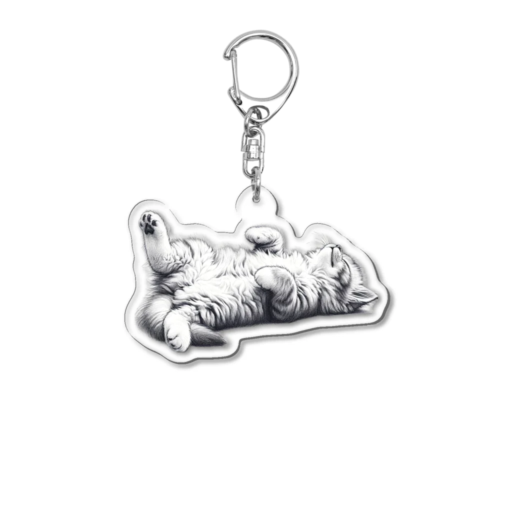 sansamのねこごろり/モノクロ Acrylic Key Chain