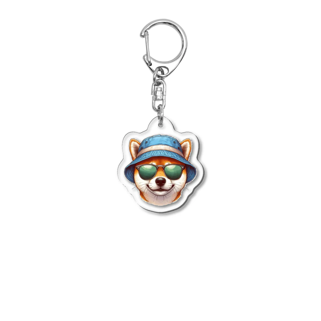 柴犬に囲まれたいのバケットハットにサングラスの赤柴犬 Acrylic Key Chain