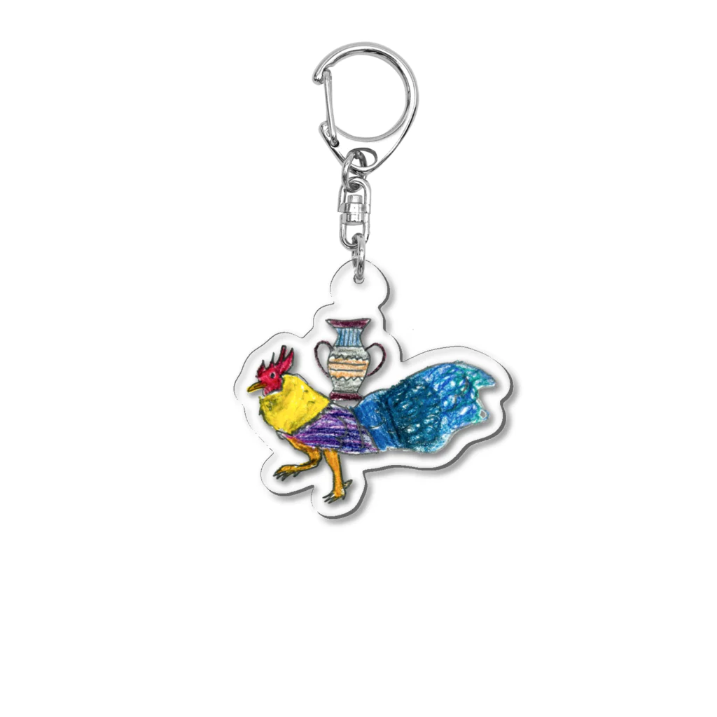 jumpyの好きなものたちの花瓶を乗せたニワトリ Acrylic Key Chain