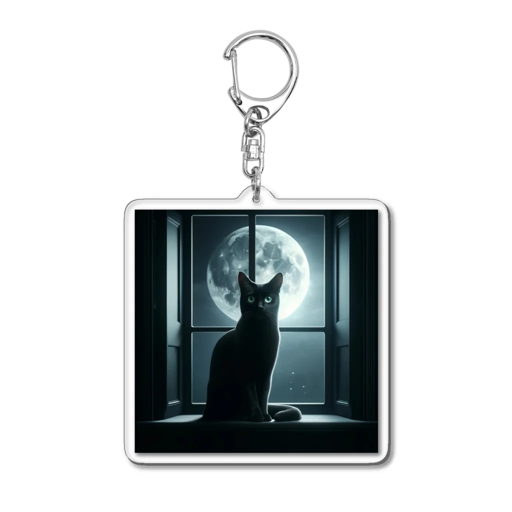 MONOQLO-no-SEKAIの月明かりに佇む黒猫 Acrylic Key Chain