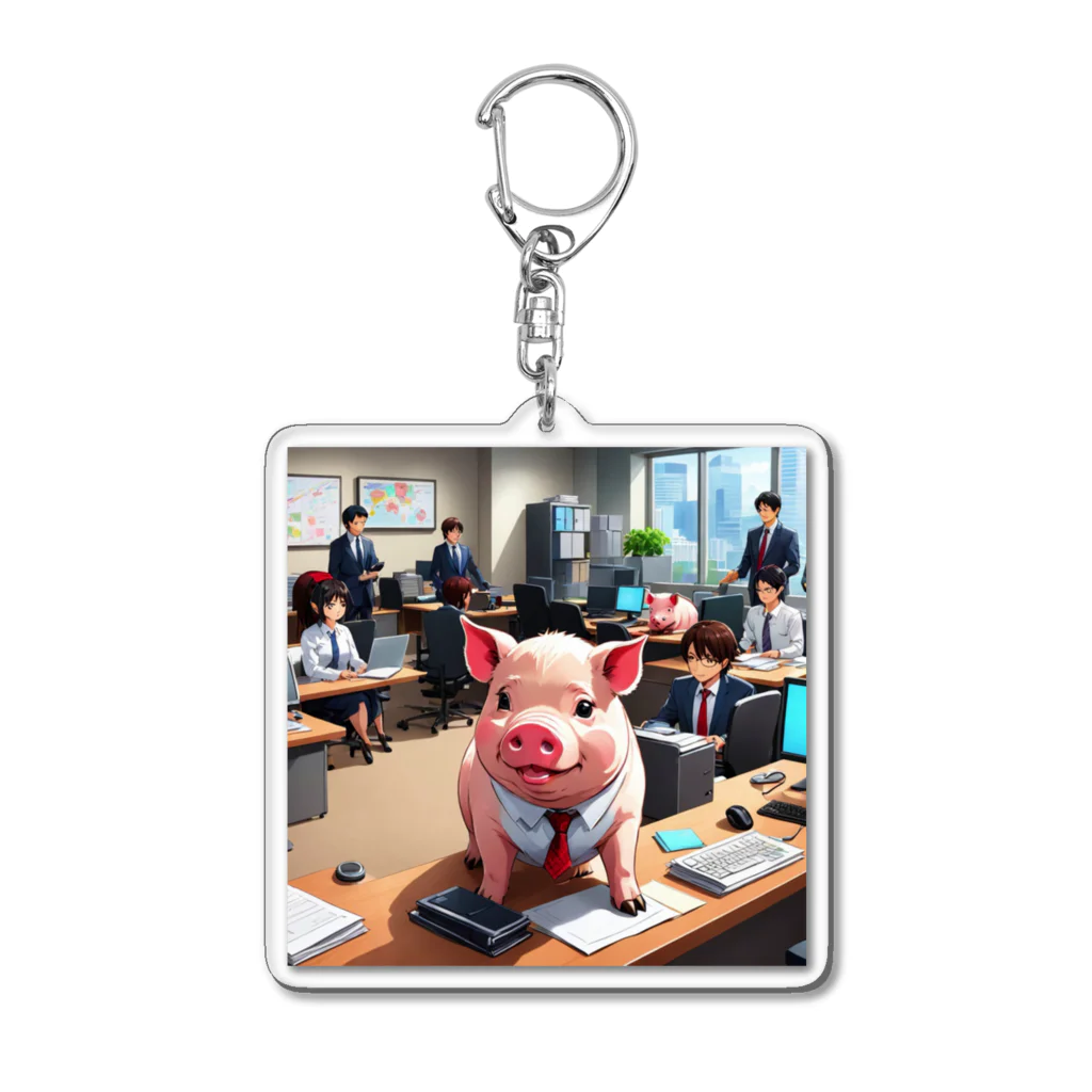 MTHの会社の組織改革を行うミニブタ Acrylic Key Chain