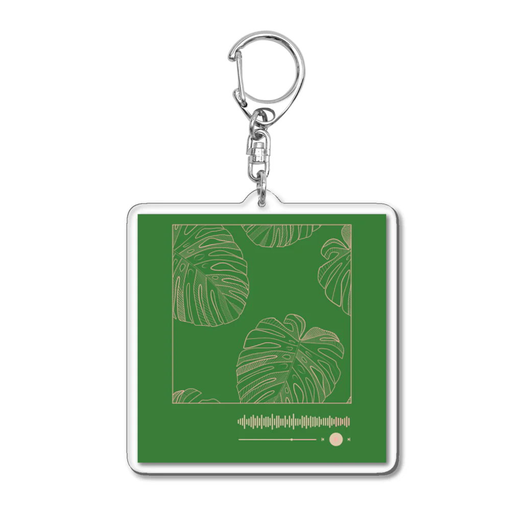 Lutrinaeのモンステラ / Monstera × Music Player Green【四角】 Acrylic Key Chain