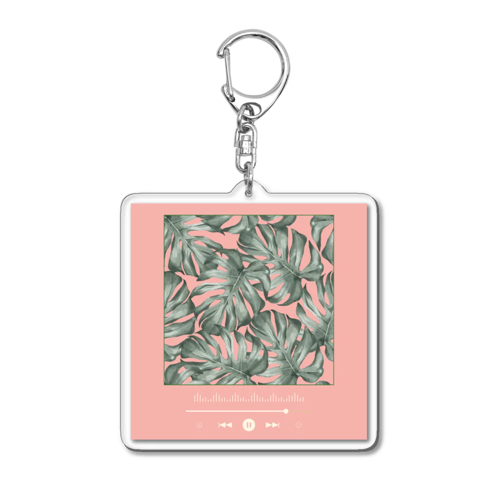 Lutrinaeのモンステラ / Monstera × Music Player Pink【四角】 Acrylic Key Chain