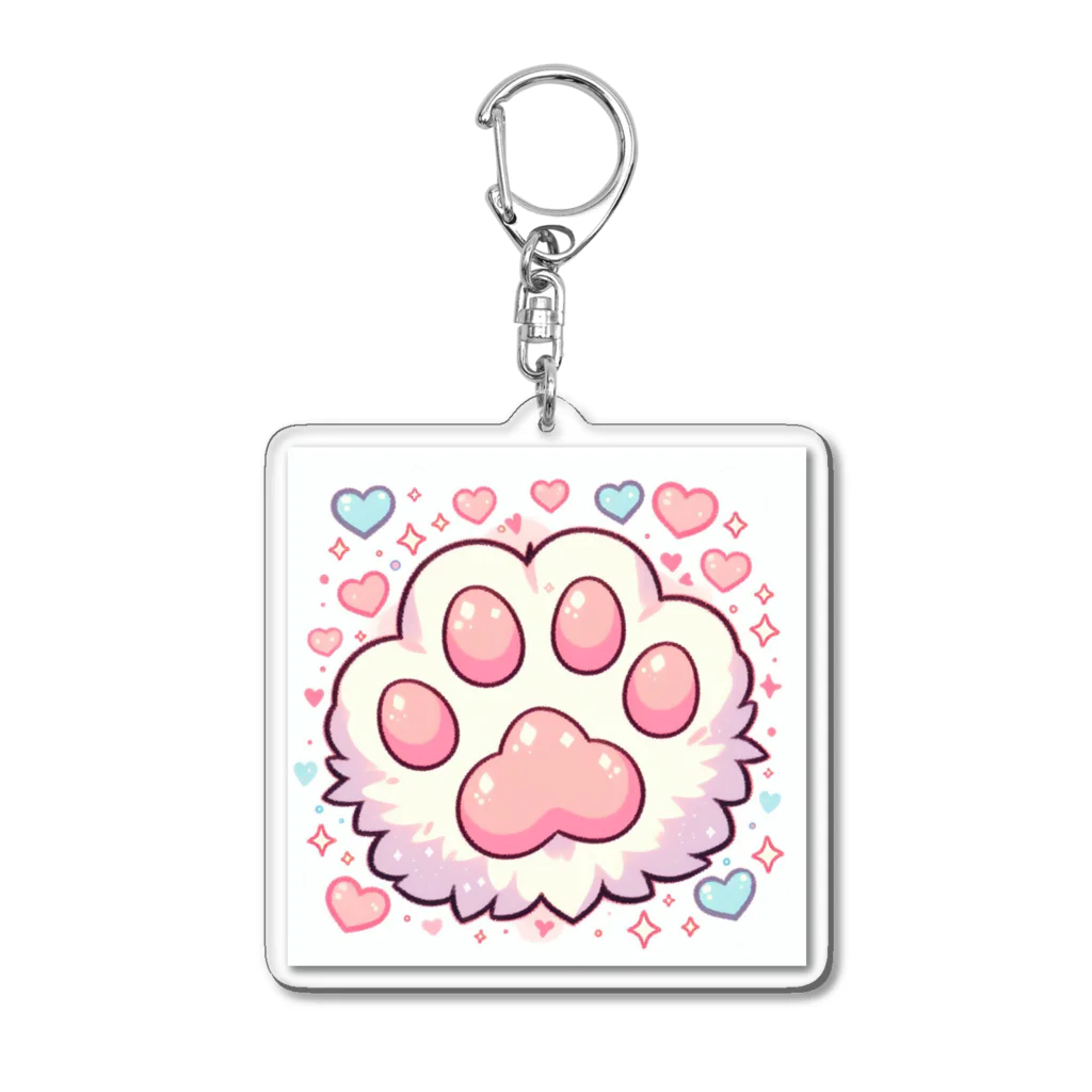 ニャンHouseのかわいいピンクの肉球 Acrylic Key Chain