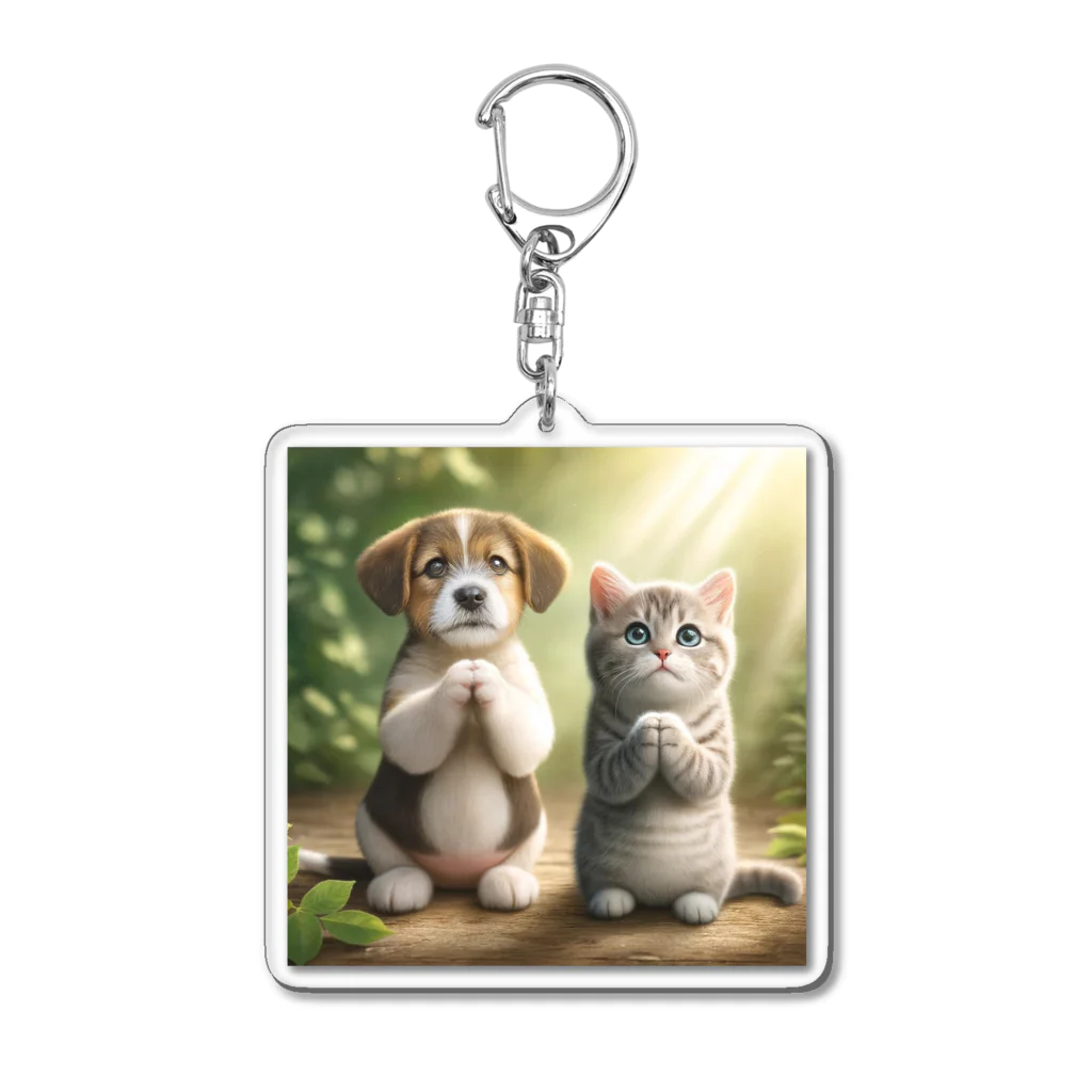 亀蘭タマムシの犬猫お願い、木漏れ日 Acrylic Key Chain