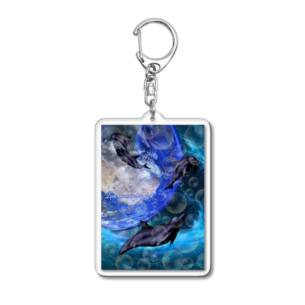 地上の楽園のイルカと宇宙 Acrylic Key Chain