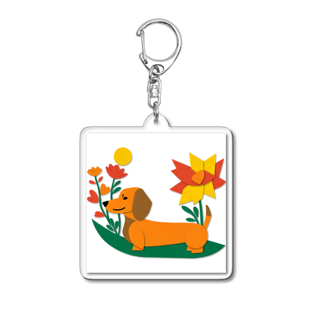 りえのダックスフンドとお花 Acrylic Key Chain