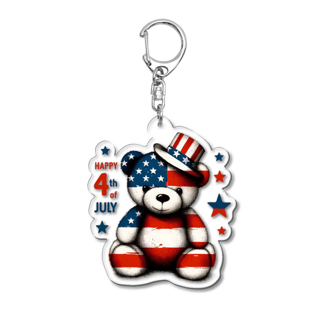 HappyFaceMarketのアメリカ独立記念日テディベア Happy 4th of July Acrylic Key Chain