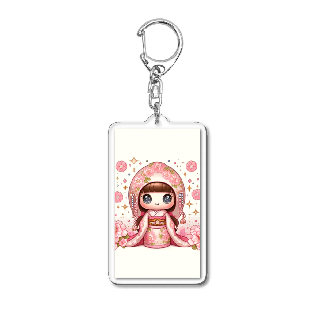 ぷぷオレンジのキラキラ花ミックスこけしちゃん Acrylic Key Chain