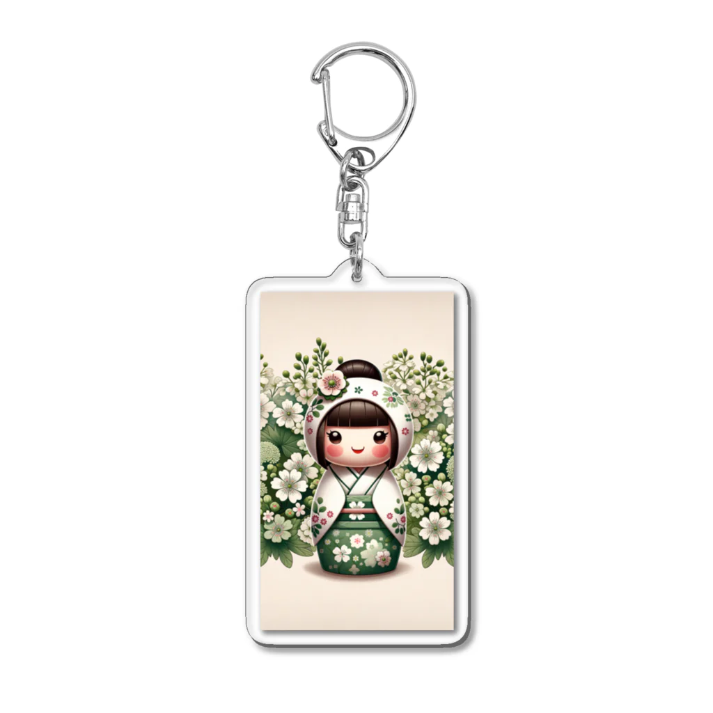 ぷぷオレンジのkokeshi dolls白い花 Acrylic Key Chain