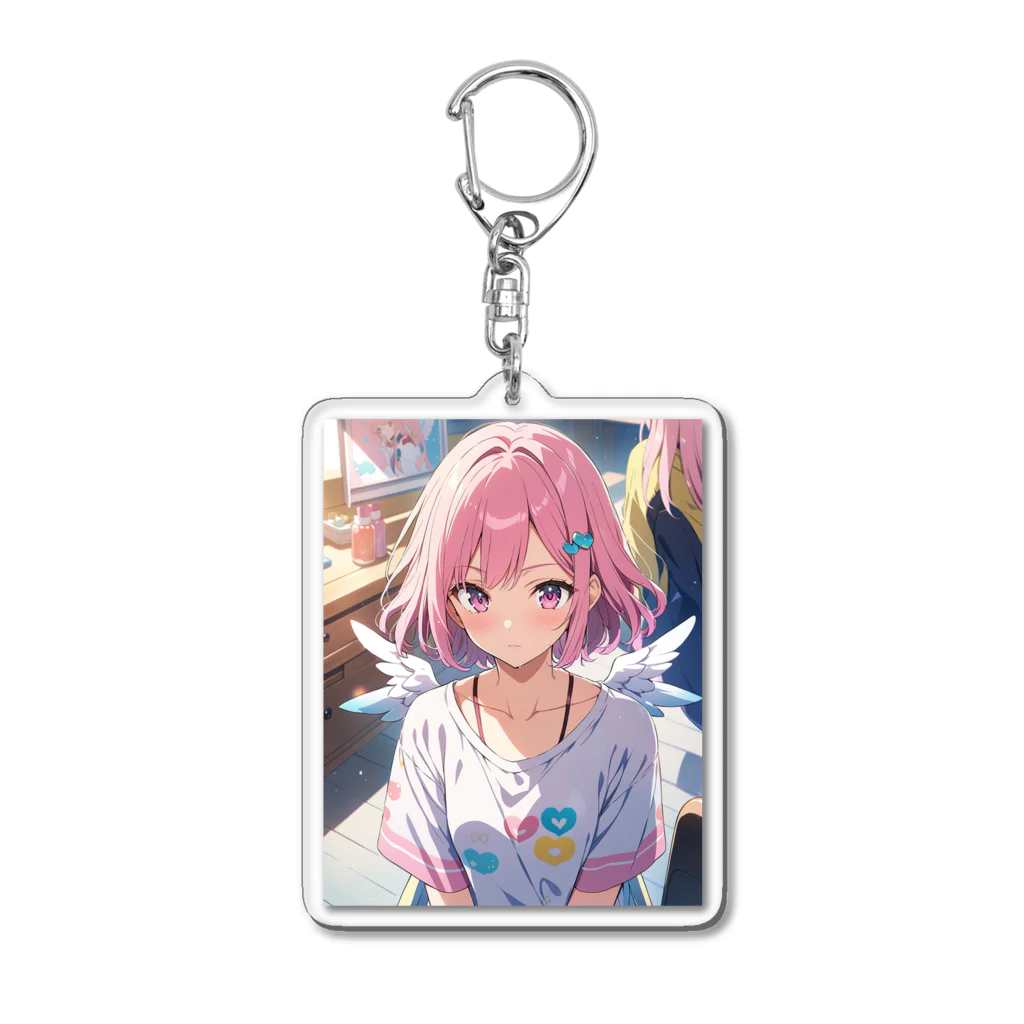 アタオカ1号のAIイラスト美少女(ピンク髪ショートの天使) Acrylic Key Chain