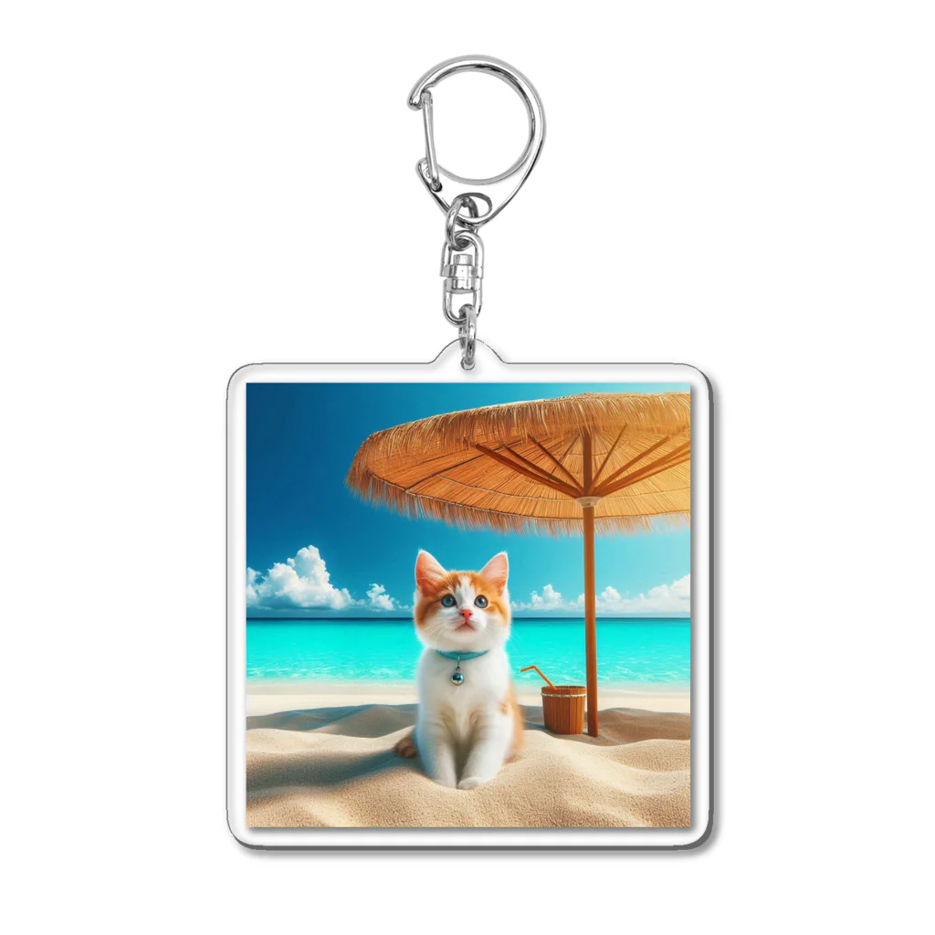 猫と紡ぐ物語の南国の海で一時のバカンスを楽しむ Acrylic Key Chain