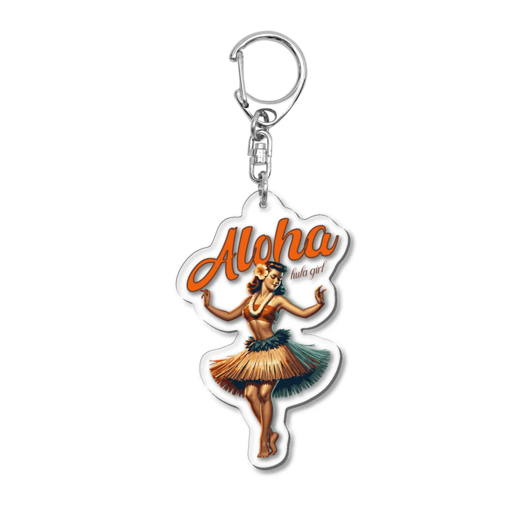 HappyFaceMarketのビンテージアロハフラガール Vintage Aloha Hula Gril in Hawaii アクリルキーホルダー