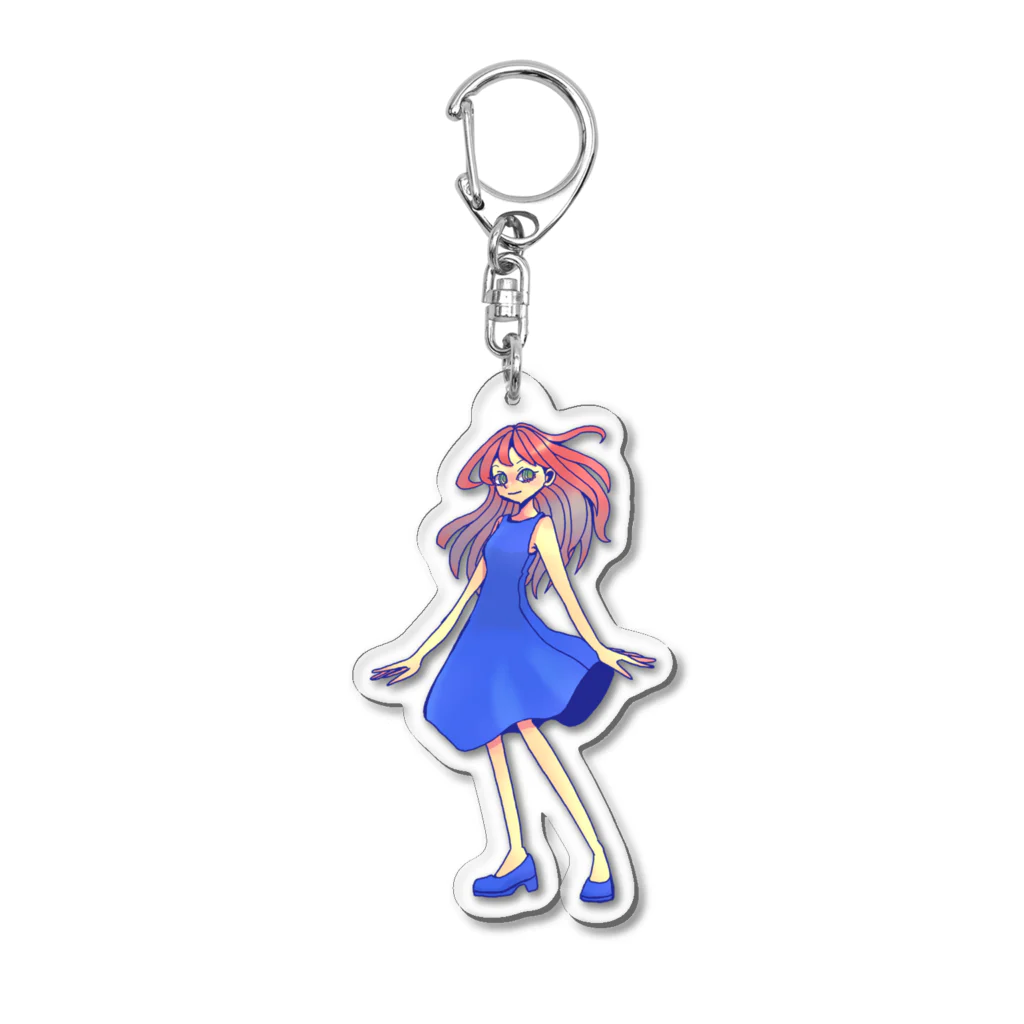 雨宿りの青系お嬢さん Acrylic Key Chain