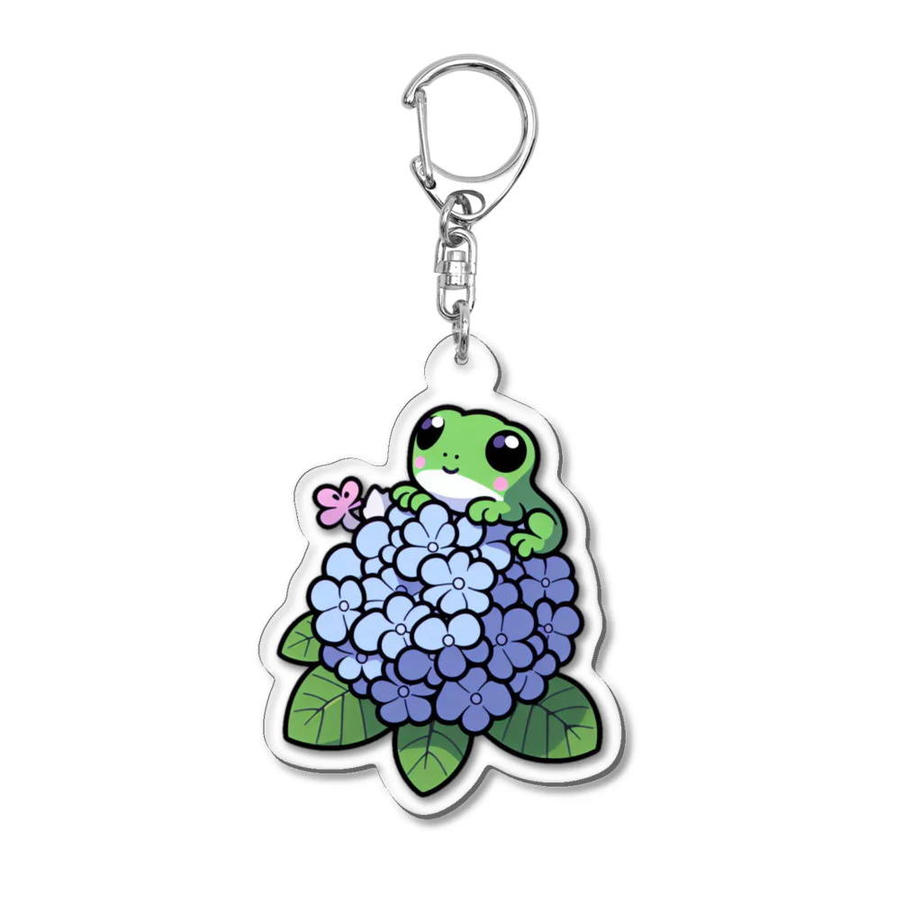 終わらない夢🌈のあじさいの花と🐸カエル君 Acrylic Key Chain