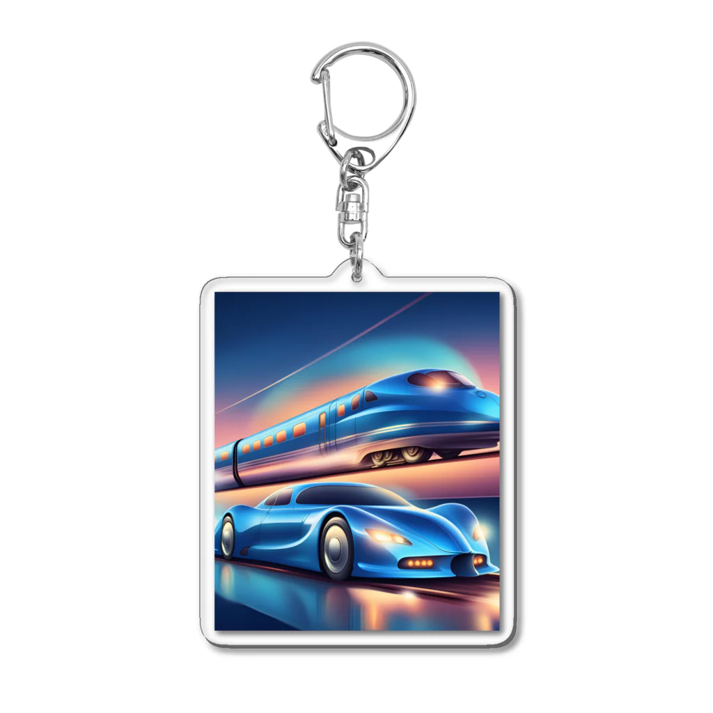 ro kuの青い車と新幹線 Acrylic Key Chain