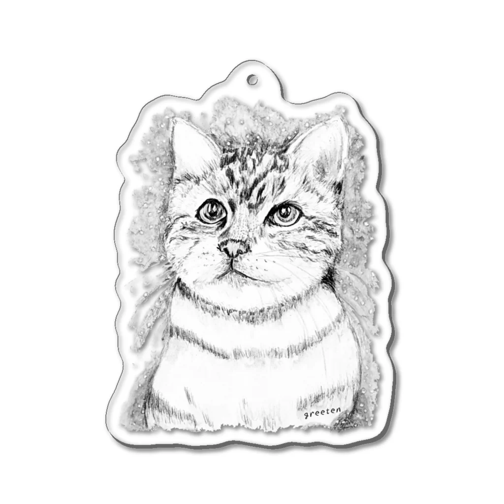 greetenのアート猫　モノクロ　 Acrylic Key Chain