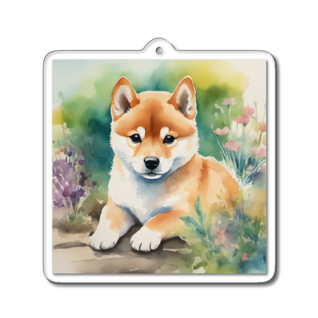 こころやすらぐの水彩子犬　柴犬 Acrylic Key Chain