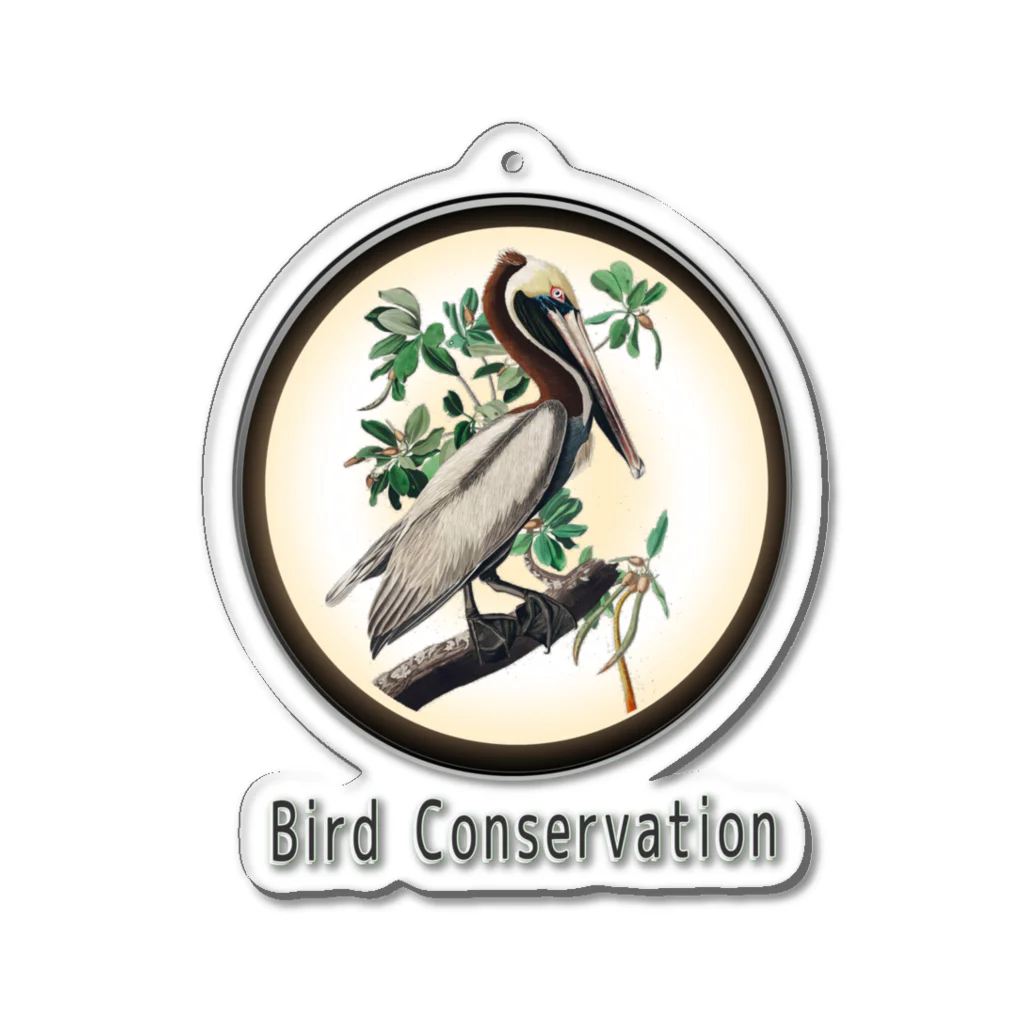 アニマル四字熟語の野鳥保護「カッショクペリカン」Bird　Conservasion　 　 Acrylic Key Chain