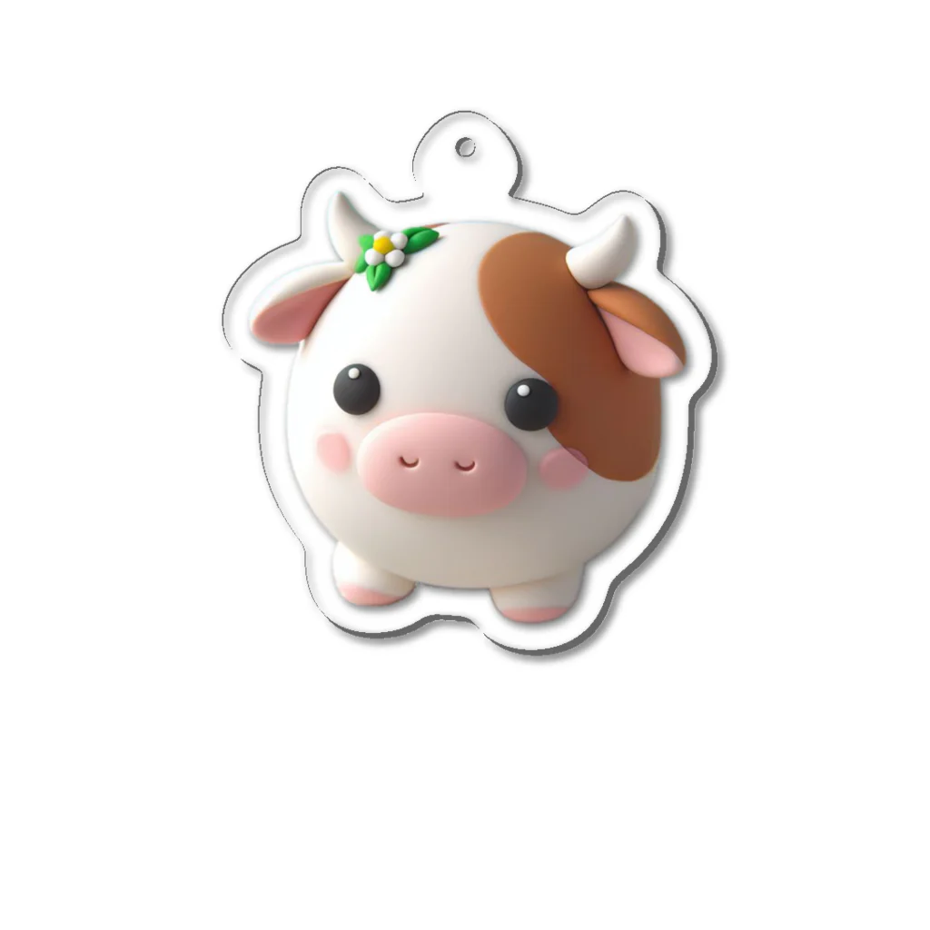 終わらない夢🌈の可愛い💕まんまる◯シリーズ✨　牛🐮 Acrylic Key Chain