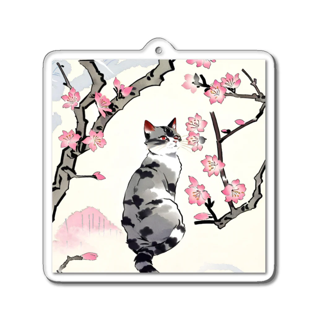 やさぐれちゃんの春の花と猫 Acrylic Key Chain