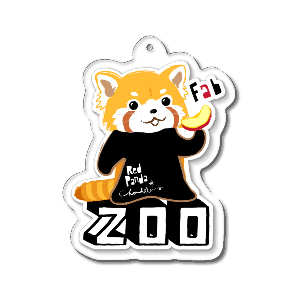 loveclonesのレッサーパンダ 0625 ZOOロゴ りんご大好き柄 Acrylic Key Chain