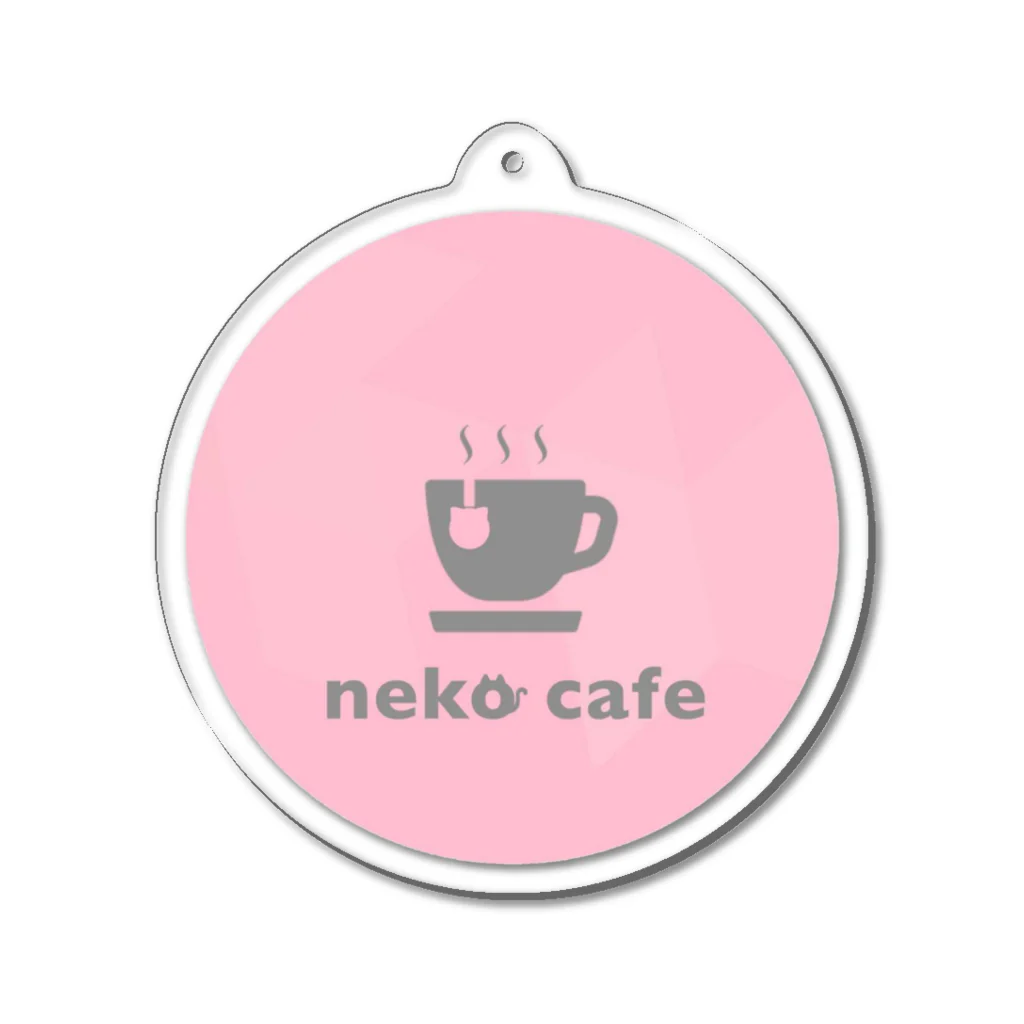 川上牧場のneko cafe（ピンク）デザインイラスト アクリルキーホルダー