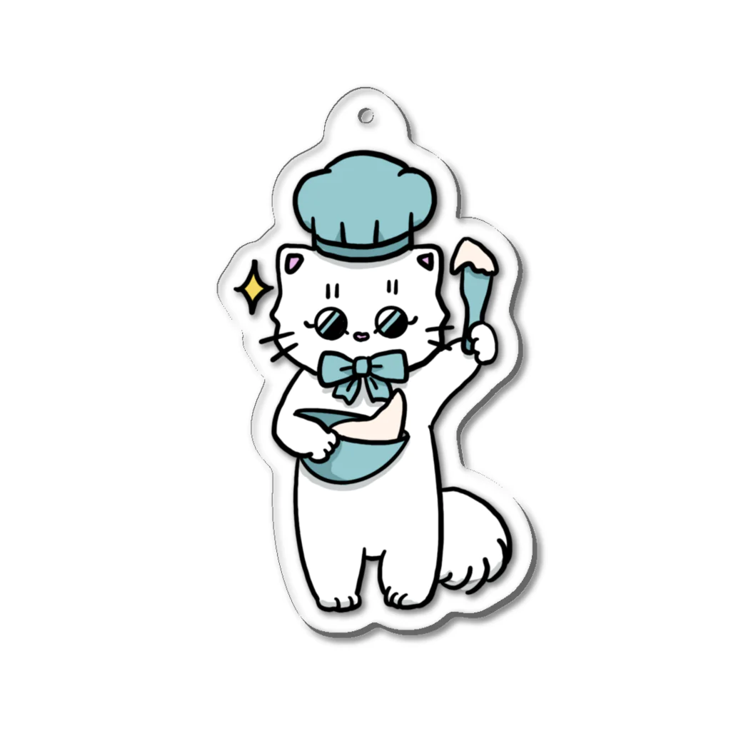 お砂糖と白い猫　creamy catのパティシエメルちゃん Acrylic Key Chain