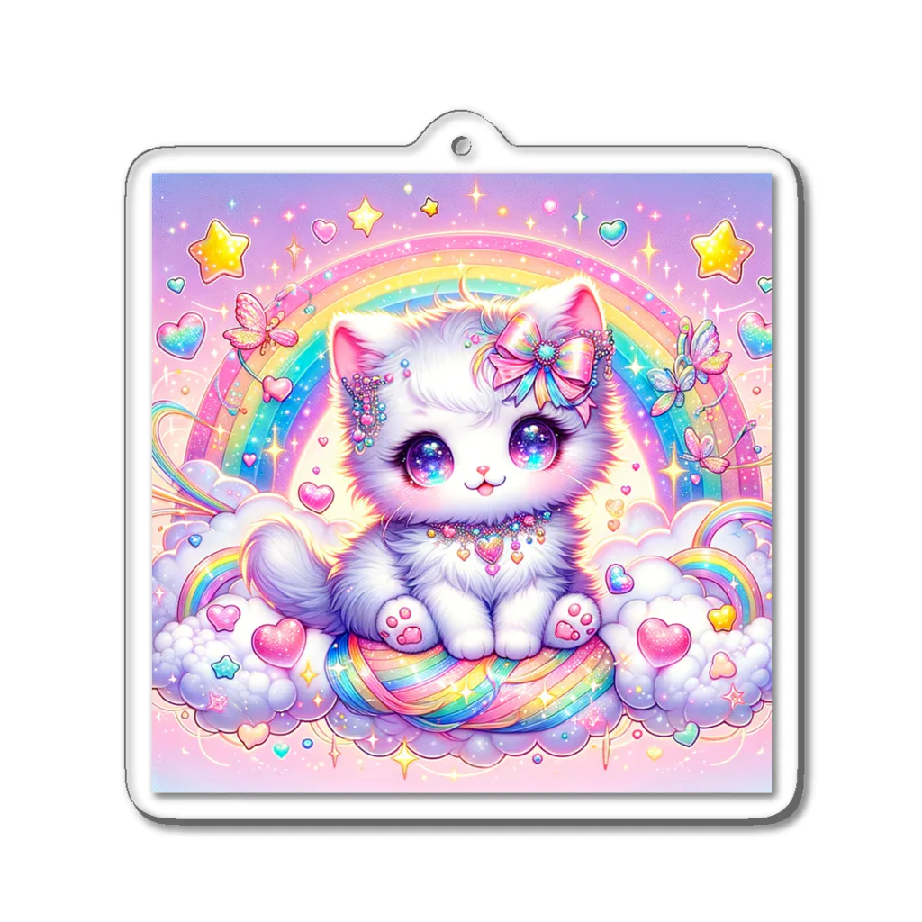 黒猫のluna　SUZURI支店のゆめかわ白にゃんこ(AI) Acrylic Key Chain