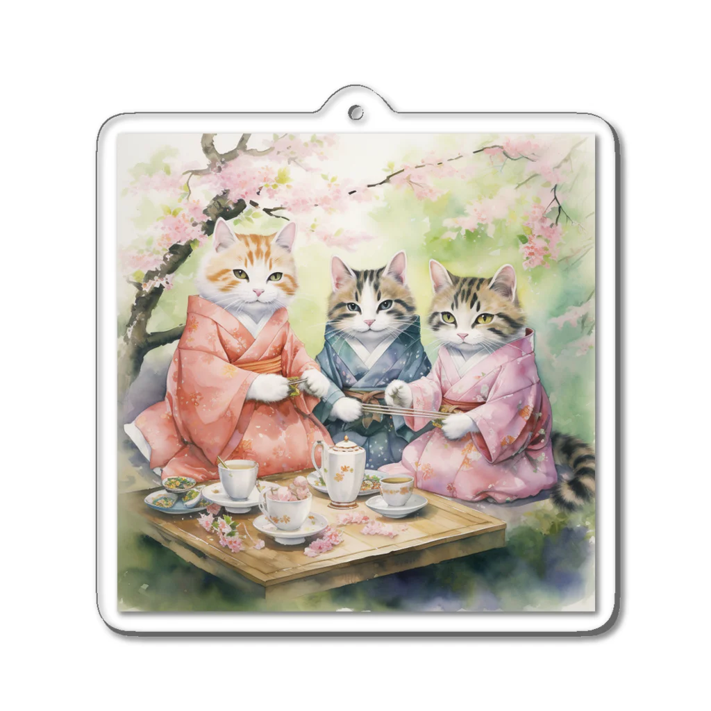 AQUAMETAVERSEの森の中でお茶会をする猫たち Marsa 106 Acrylic Key Chain