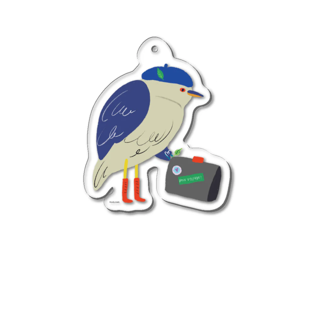 curly_mads online storeのBlue Beret Bird Acrylic Key Chain