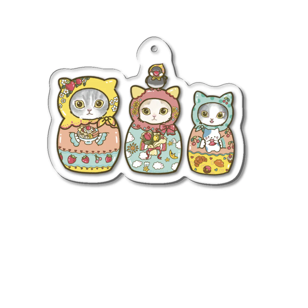 猫のきぬくんのお店のマトニャーシカ　プリンちゃん一家 Acrylic Key Chain