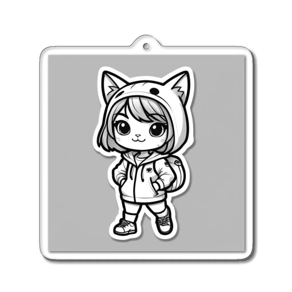 にゃんまる堂の猫耳　パーカー　モノクロ Acrylic Key Chain