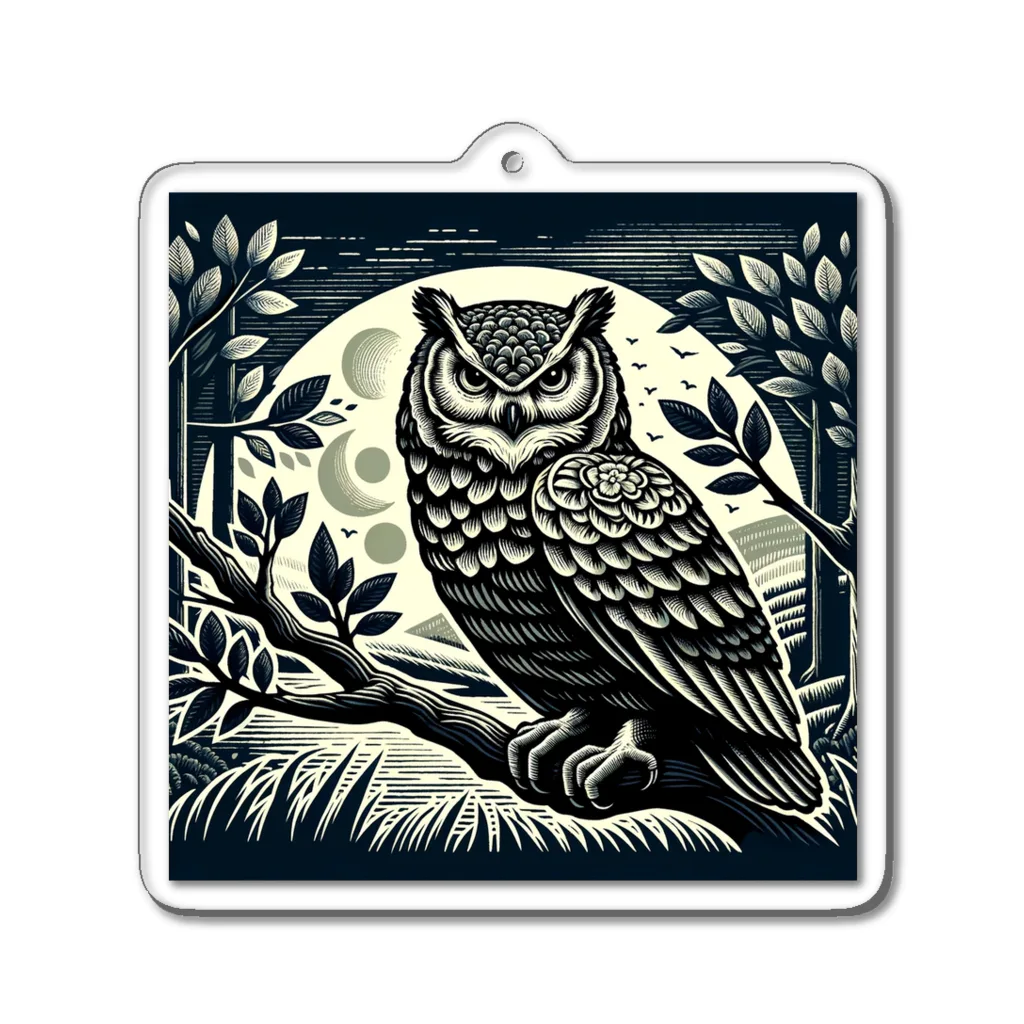 kotpopのOwl gazing from a branch Acrylic Key Chain