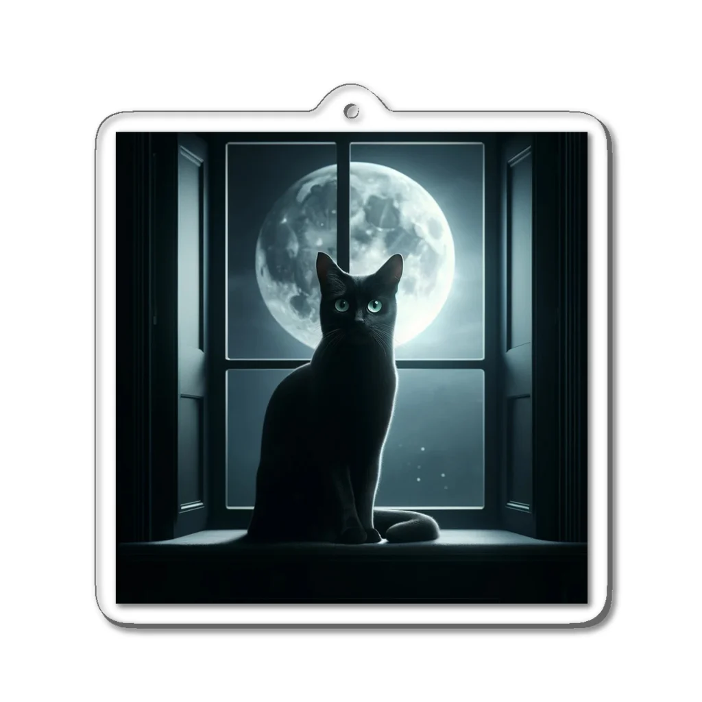 MONOQLO-no-SEKAIの月明かりに佇む黒猫 Acrylic Key Chain