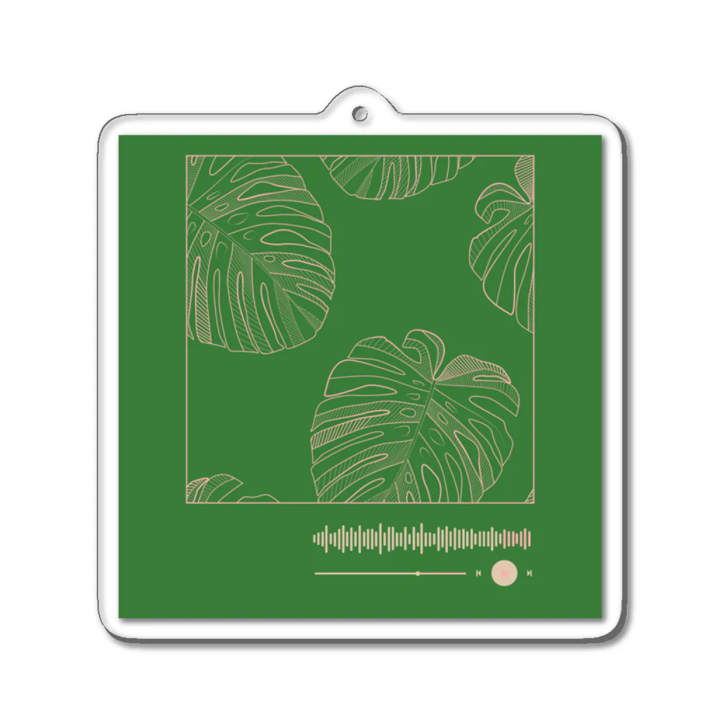 Lutrinaeのモンステラ / Monstera × Music Player Green【四角】 Acrylic Key Chain