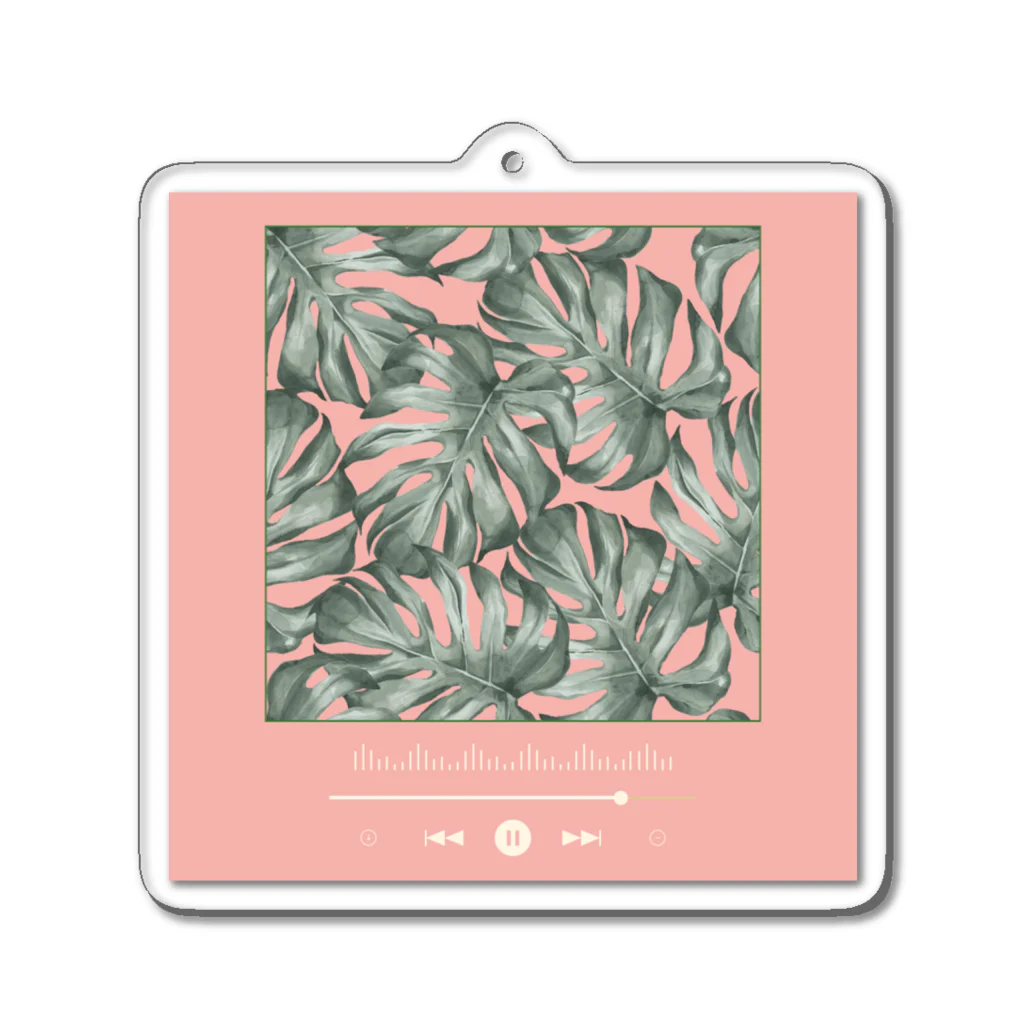 Lutrinaeのモンステラ / Monstera × Music Player Pink【四角】 Acrylic Key Chain