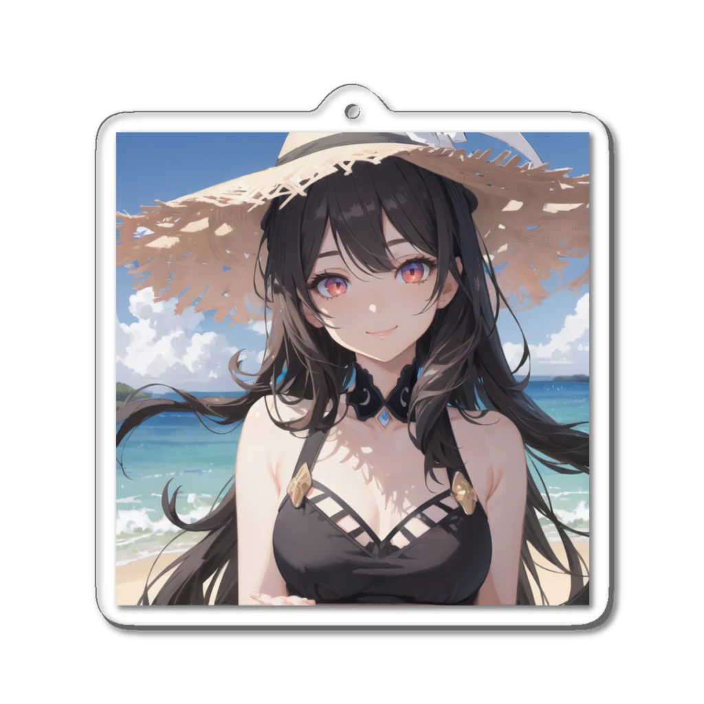 ayaka220の浜辺の黒髪美女 Acrylic Key Chain