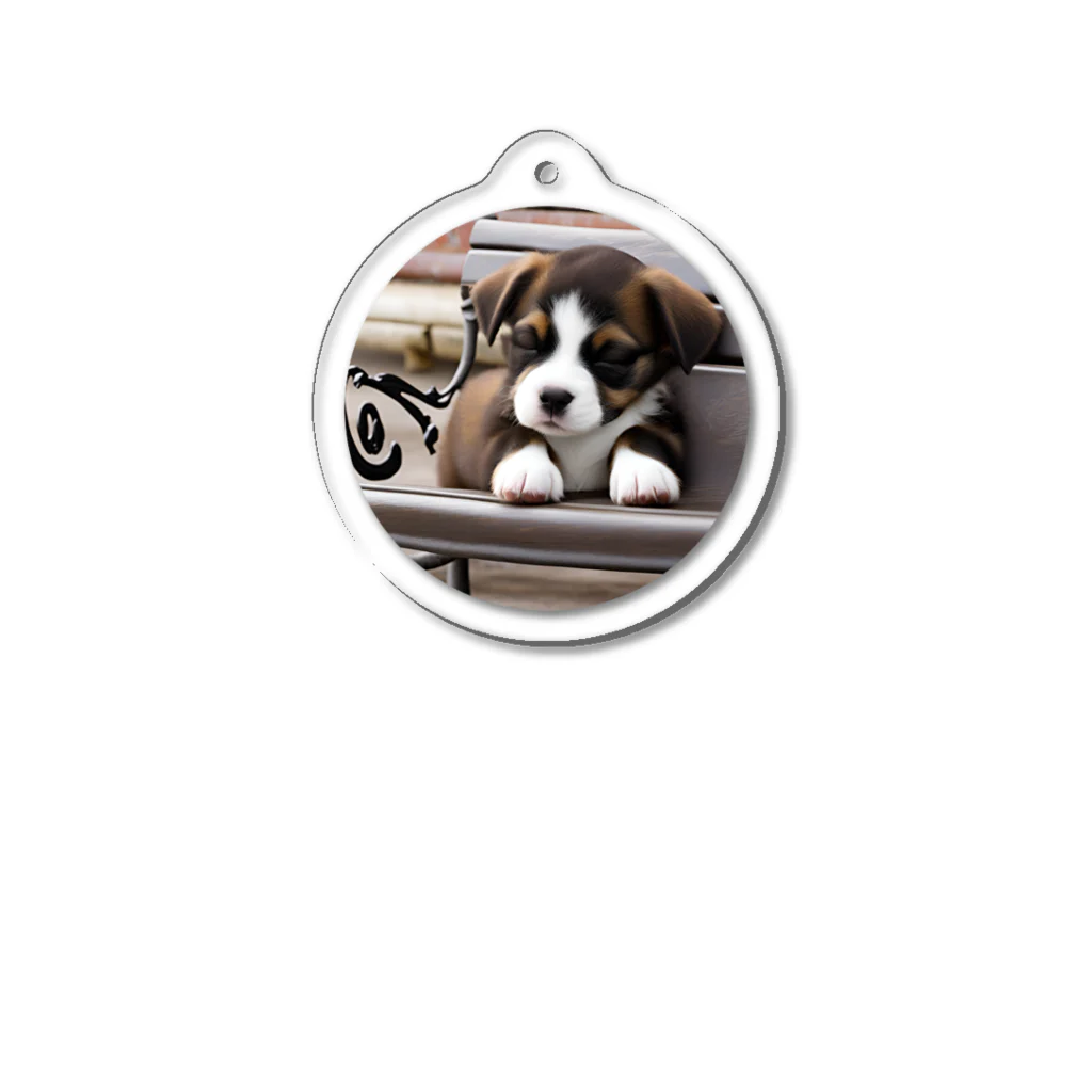 million-mindのベンチで眠る子犬 Acrylic Key Chain