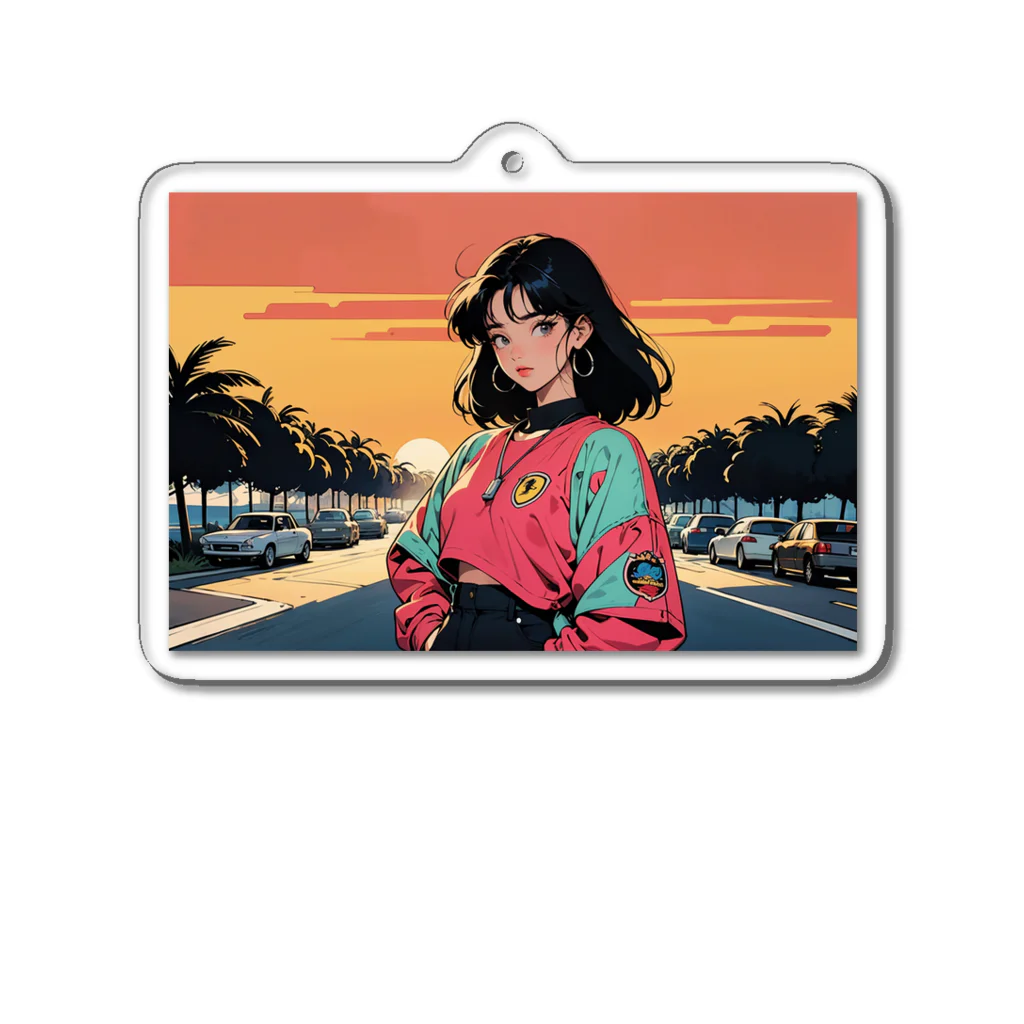 レトロガールショップのサンセットガール Acrylic Key Chain