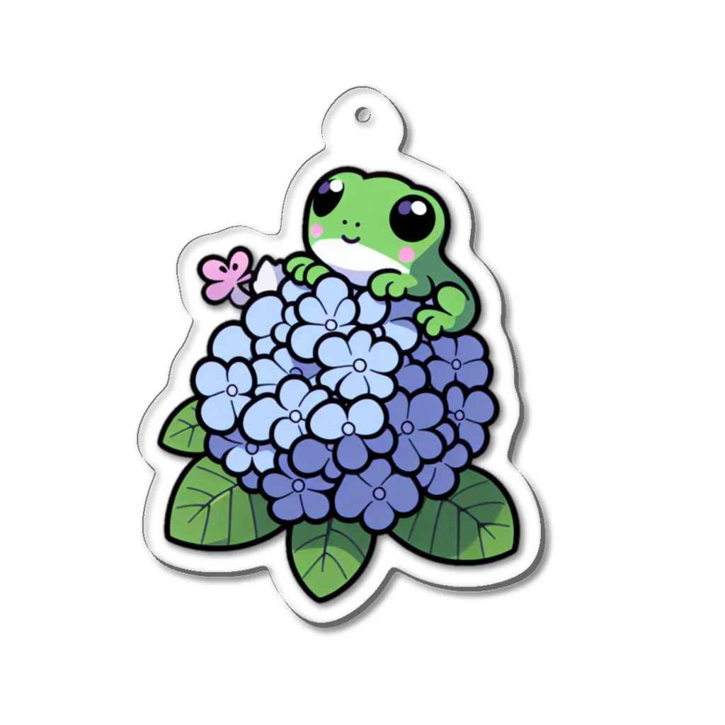 終わらない夢🌈のあじさいの花と🐸カエル君 Acrylic Key Chain